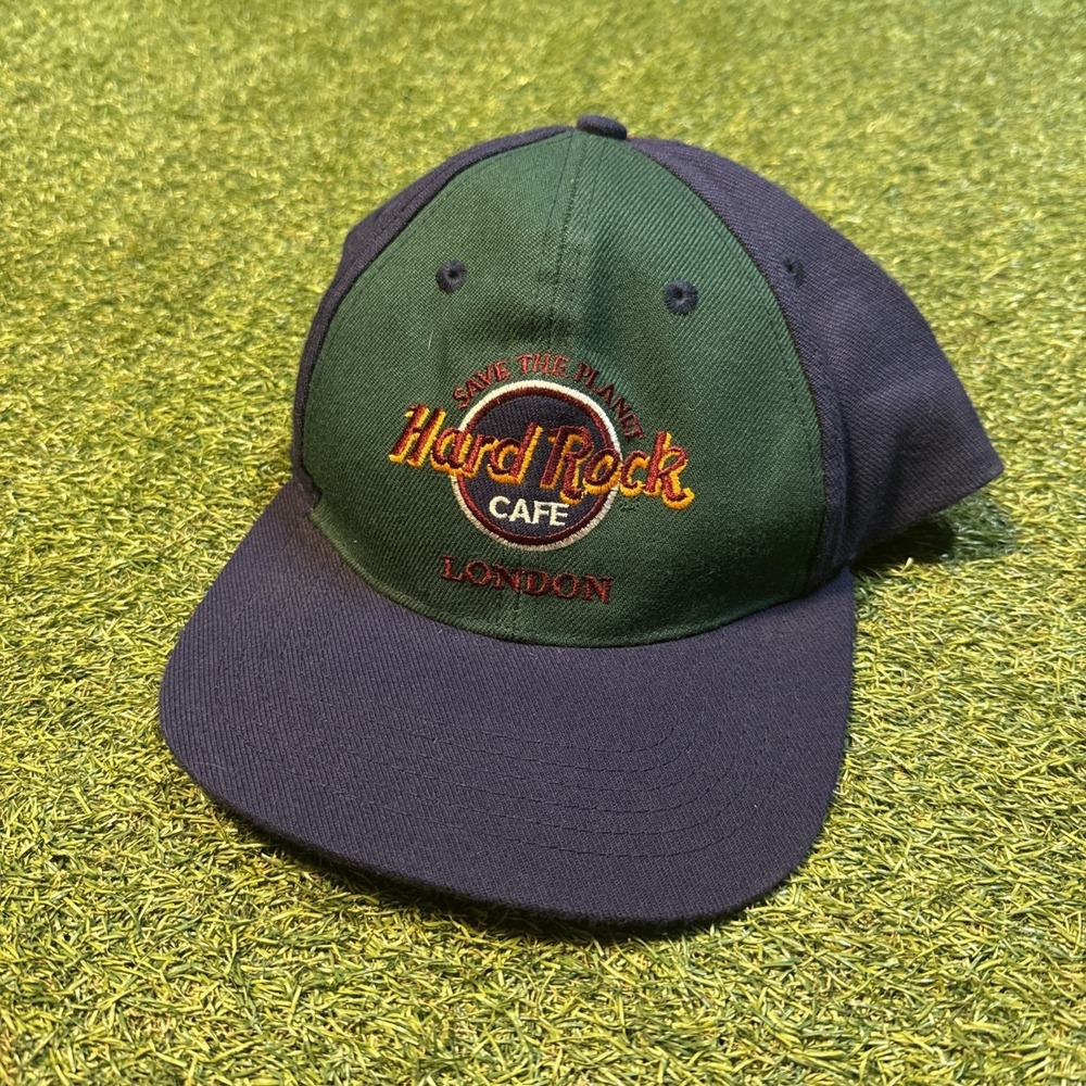 Vintage 90s Hard Rock Cafe London Color block Adjustable SnapBack Hat Wool Cap